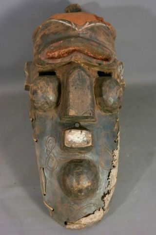 Lg Vintage African Mask Cyclops Luba Tribe Wood Carved Tribal Art Helmet Statue