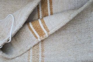 Antique European Hemp Grain Sack Gorgeous Reversible Caramel Tan Brown Stripes