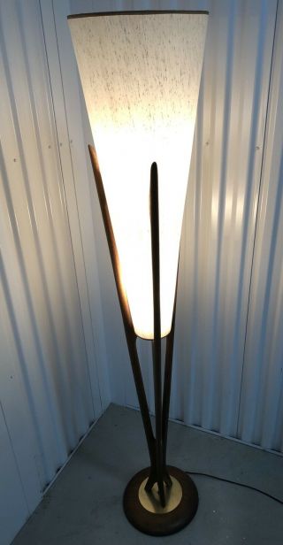 Danish Mid Century Modern 5’8” Tall Tripod Wood Lamp Vintage