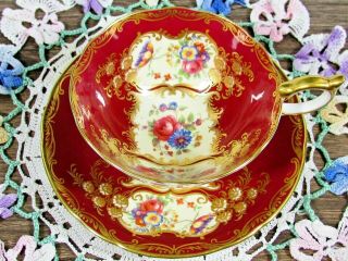 Aynsley Paramount 7700 Rich Red Ornate Gold Floral Athen Tea Cup & Saucer