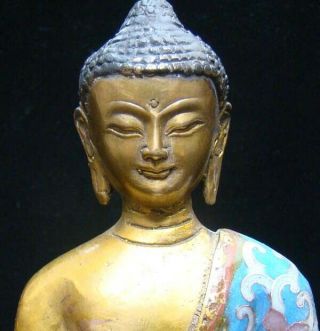 205mm Handmade Carving Statue Buddha Copper Brass Cloisonne Enamel Religion 2