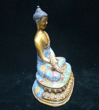 205mm Handmade Carving Statue Buddha Copper Brass Cloisonne Enamel Religion 5