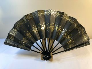 Japanese Odori Dance Hand Held Sensu Folding Fan Gold Black - Made In Japan