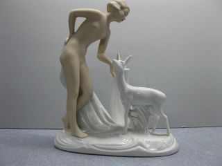 Rare Vintage Schau Bach Kunst Lamp Base Nude With Deer/fawn