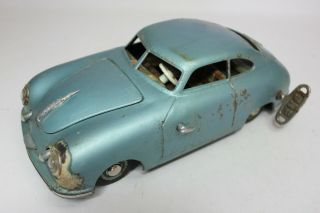 Antique Vintage Jnf Porsche Tin Windup Toy Metallic Blue Model Car