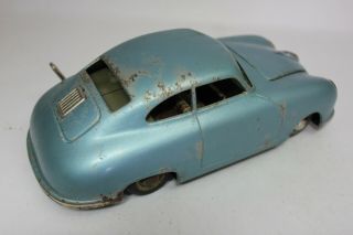 Antique Vintage JNF PORSCHE TIN WINDUP TOY Metallic Blue Model Car 2