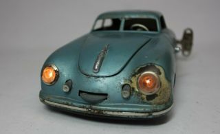 Antique Vintage JNF PORSCHE TIN WINDUP TOY Metallic Blue Model Car 3