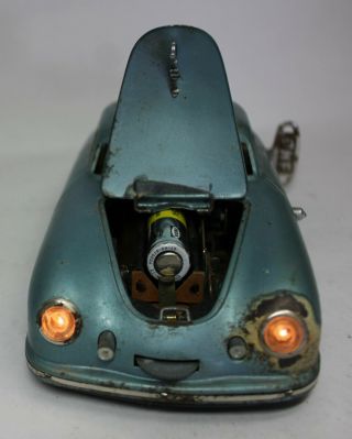 Antique Vintage JNF PORSCHE TIN WINDUP TOY Metallic Blue Model Car 5