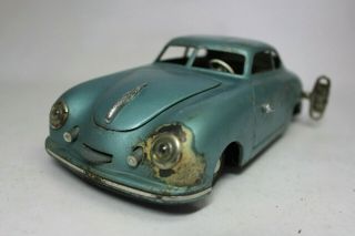 Antique Vintage JNF PORSCHE TIN WINDUP TOY Metallic Blue Model Car 6