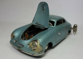 Antique Vintage JNF PORSCHE TIN WINDUP TOY Metallic Blue Model Car 7