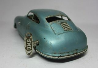 Antique Vintage JNF PORSCHE TIN WINDUP TOY Metallic Blue Model Car 8