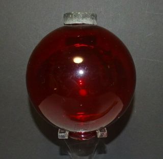 Antique 5 " Lightning Rod Insulator Glass Ball Ruby Red Round One Cap See Bubbles