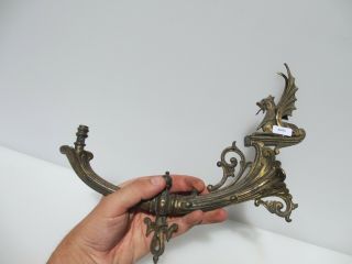 Victorian Brass Gas Wall Light Sconce Lamp Antique Old Gilt Arm Mythical Dragon