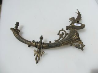 Victorian Brass Gas Wall Light Sconce Lamp Antique Old Gilt Arm Mythical Dragon 3