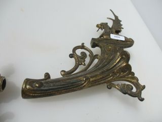 Victorian Brass Gas Wall Light Sconce Lamp Antique Old Gilt Arm Mythical Dragon 5