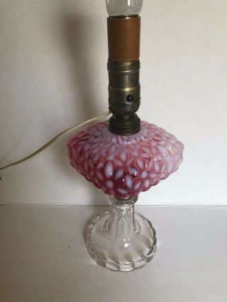 Fenton Art Glass Cranberry Opalescent Daisy Lamp With Clear Glass Base 2