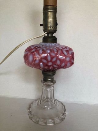 Fenton Art Glass Cranberry Opalescent Daisy Lamp With Clear Glass Base 3