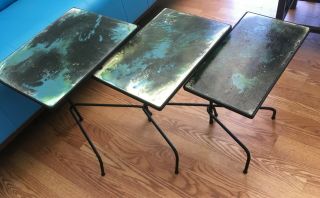 Vintage Tables Nested Patio Plant Stands Set of 3 Black Wrought Iron 3