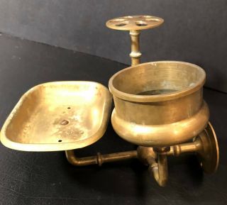 Antique Solid Brass Toothbrush,  Soap Dish and Cup holder 1900 ' s Vintage 4