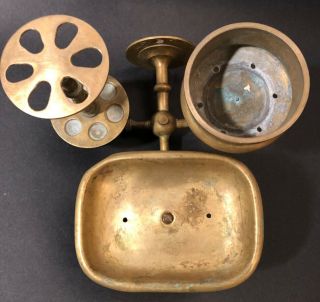 Antique Solid Brass Toothbrush,  Soap Dish and Cup holder 1900 ' s Vintage 7