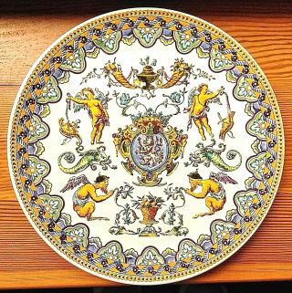 175th Anniversary Gien Porcelain Platter 12 " Renaissance Series 1821 - 1996 France