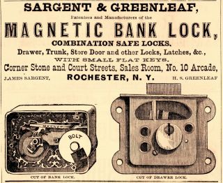 1870 Sargent & Greenleaf Magnetic Bank Lock,  Rochester,  York Advertisement