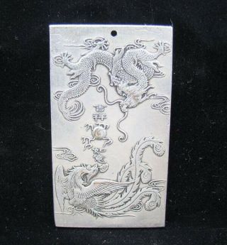 Collectable Handmade Carved Statue Tibet Silver Amulet Pendant Dragon Phoenix