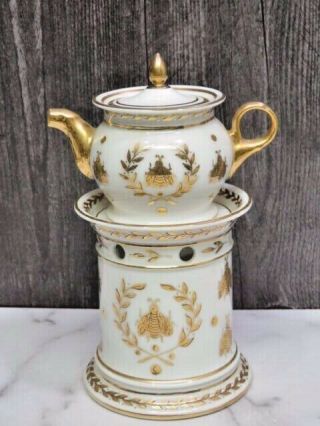 Antique Sevres Veilleuse Tisaniere Teapot Warmer White Gold Napoleonic Bee