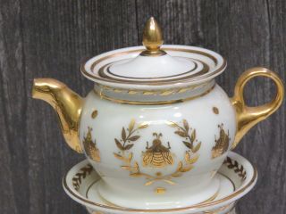 Antique Sevres VEILLEUSE TISANIERE Teapot Warmer White Gold Napoleonic Bee 3