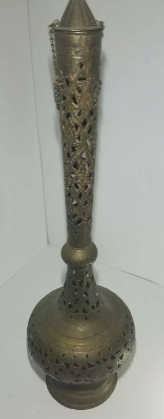 Persian Syrian Middle Eastern Islamic Moorish Tall Floor Table Brass Bronze Lamp