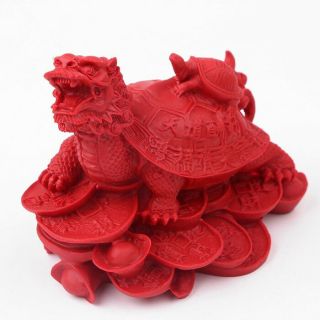100 Natural Red Cinnabar Hand - Carved Dragon Turtle Home Decoration & Ornament