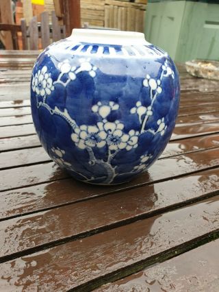 Lovely Antique Chinese Blue & White Prunus Ginger Jar Vase (no Lid)