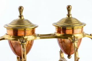 Arts & Crafts Nouveau copper brass double desk Inkwell inkstand c1890 2