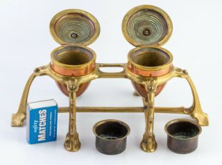 Arts & Crafts Nouveau copper brass double desk Inkwell inkstand c1890 7