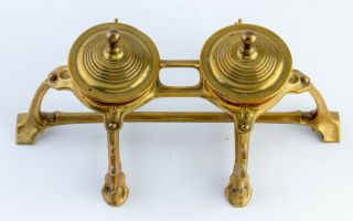 Arts & Crafts Nouveau copper brass double desk Inkwell inkstand c1890 8