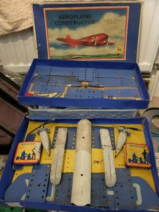 Asst Vintage Meccano Aeroplane Constructor Parts & Box & Instructions