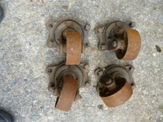 Set of Four Early Cast Iron Vintage Caster Wheels Industrial Cart Coffee Table 3
