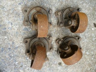 Set of Four Early Cast Iron Vintage Caster Wheels Industrial Cart Coffee Table 4