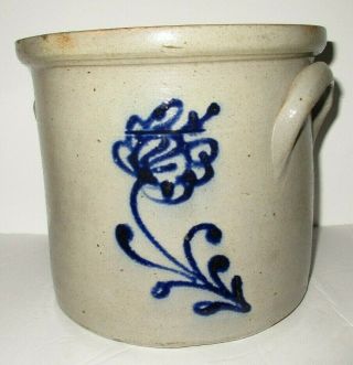 Antique 19th Century Cobalt Blue 1 Gallon Blue Flower Stoneware Crock