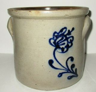 Antique 19th Century Cobalt Blue 1 gallon Blue Flower Stoneware Crock 2