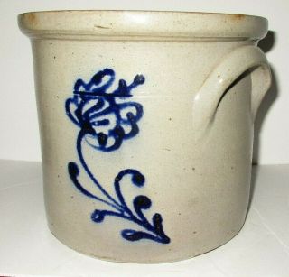 Antique 19th Century Cobalt Blue 1 gallon Blue Flower Stoneware Crock 4