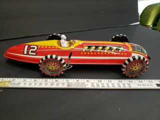 Vintage Tin Toy Marx Wind Up 15 " Racer W/ Driver See Photos