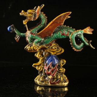 China Old Handmade Carving Statue Dragon Copper Cloisonne Coloured Drawing G01a