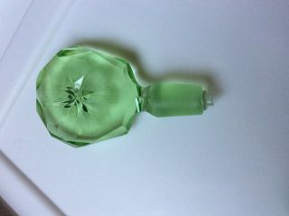 Pair Old Green Glass Vaseline? Glass Perfume Bottle Cut Glass Flowers ? Art Deco 7