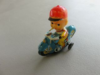 Vintage 1950s Kanto Toys Boy Motorcycle - Japan Made Tin Toy