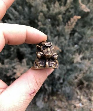 5.  5 CM Chinese 100 Pure Bronze Copper Guardian Foo Dog Lion Figurine Sculpture 4