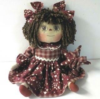 Primitive Raggedy Ann Doll Americana " Erika " Handmade Stuffed Star Homespun