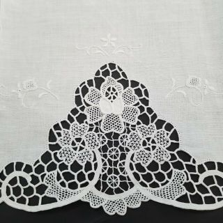 4 Vintage Italian Pure Linen Hand Embroidered Cutwork White Towels 43 " X 28 "