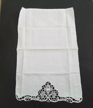 4 Vintage Italian Pure Linen Hand Embroidered Cutwork White Towels 43 