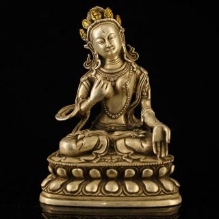Collect China Old Copper - Plating Silver Handmade Gold Drawing Buddha Statue E01c